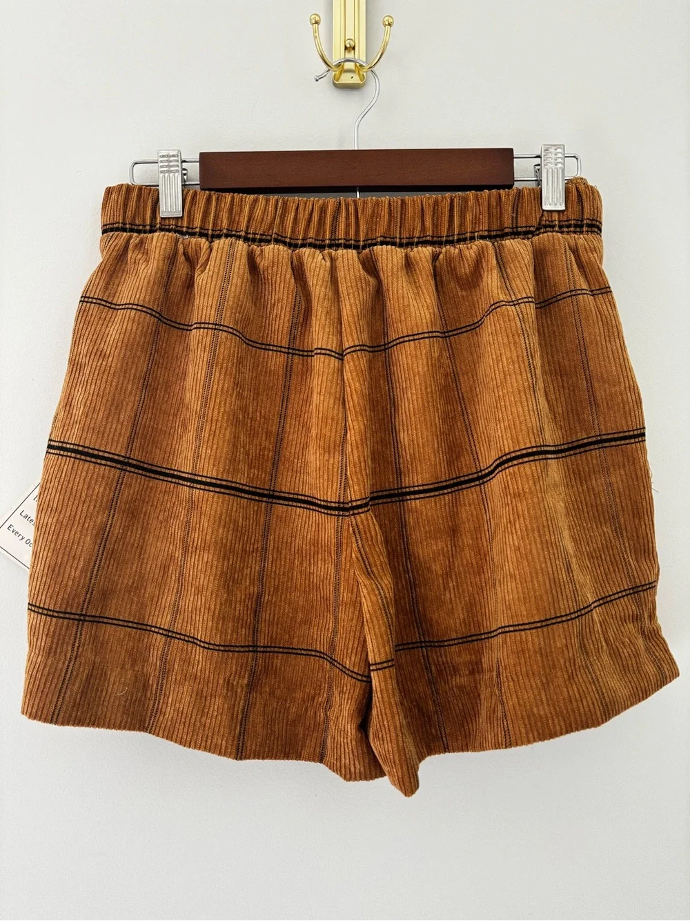 HAVE Paperbag Plaid Corduroy Shorts NWT M Camel Tie Waist Pockets Fall